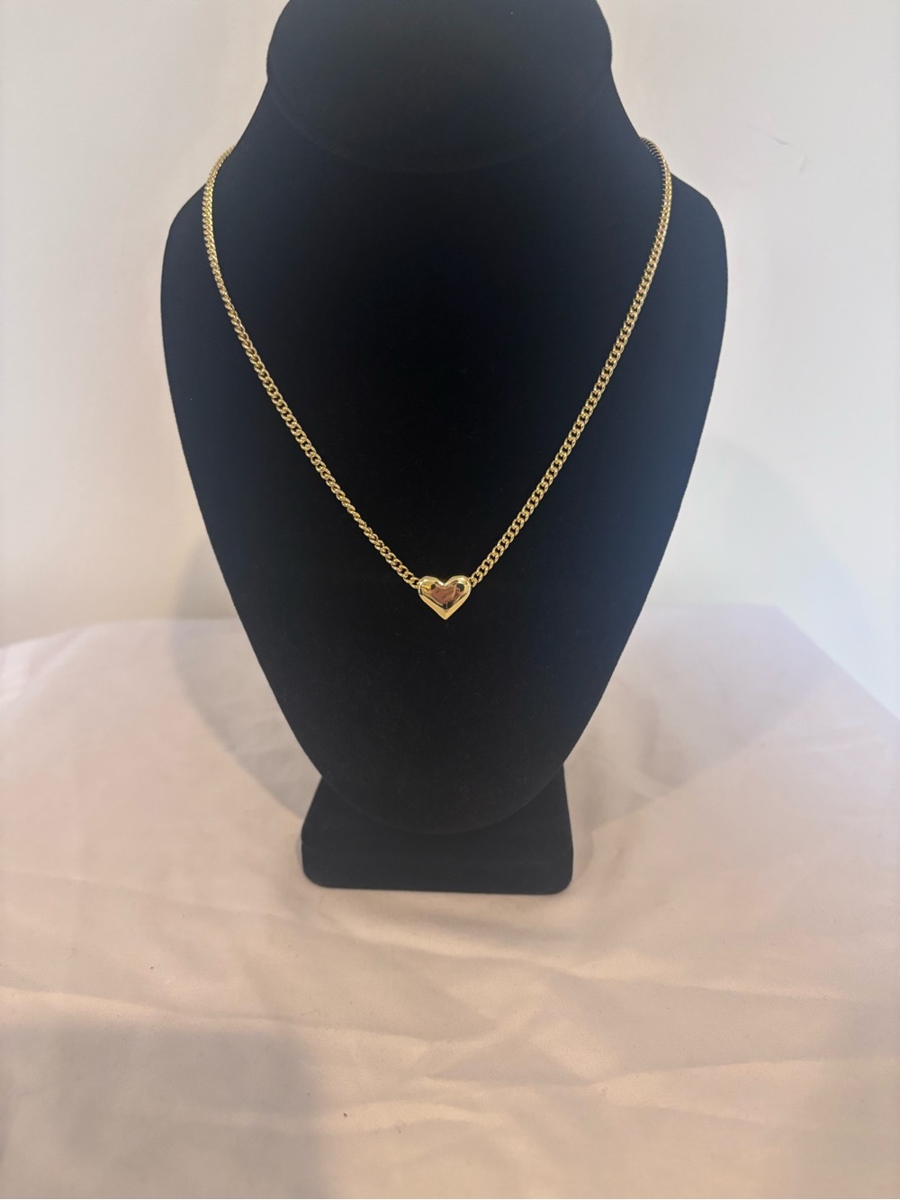 Gold Tone Curb Chain Puffy Heart Pendant Necklace